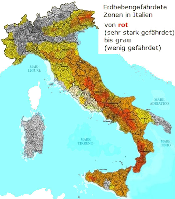 Die erdbebengefhrdeten Zonen Italiens