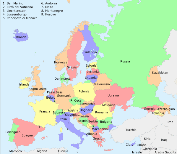 Europa-Karte mit den italienischen Lndernamen