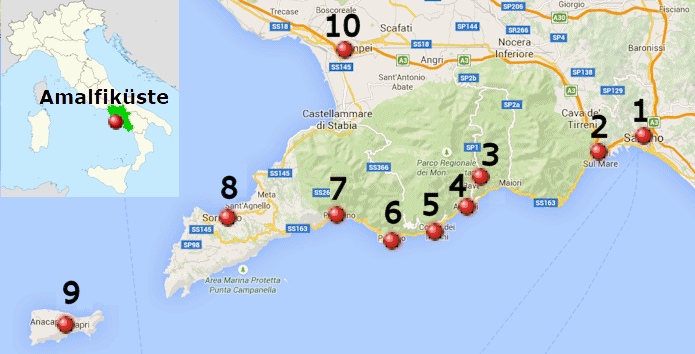 Straßenkarte online der Amalfiküste