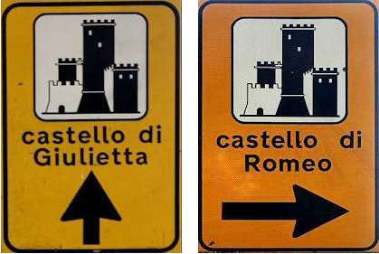 Hinweisschilder auf die beiden Burgen in Montecchio Maggiore