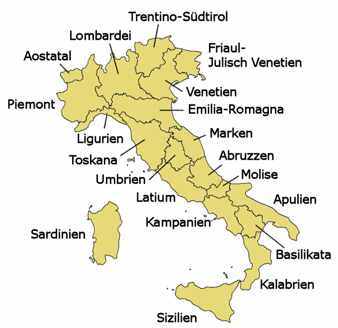 Die 20 Regionen Italiens