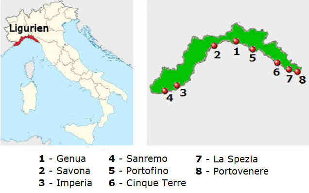 Straßenkarte online von Ligurien