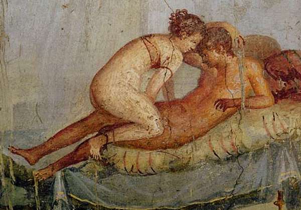 Erotische Wandmalerei im Bordell von Pompeji
