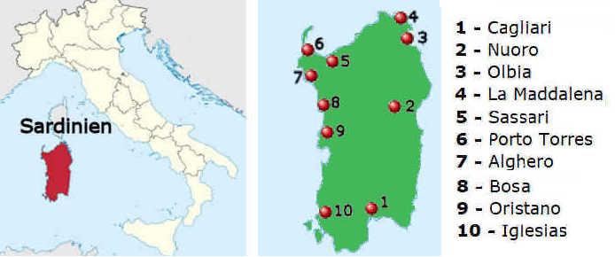 Straenkarte online von Sardinien