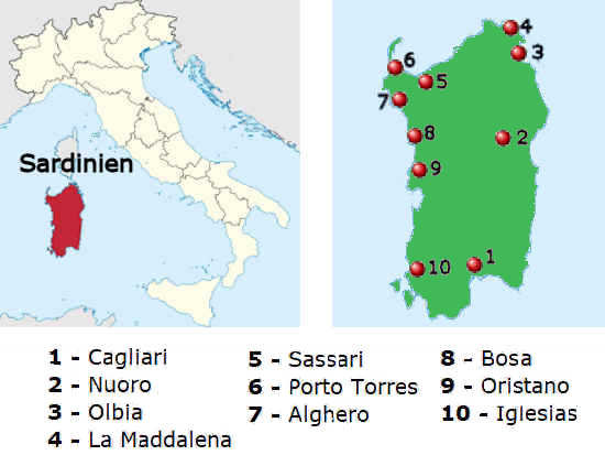 Straßenkarte online von Sardinien