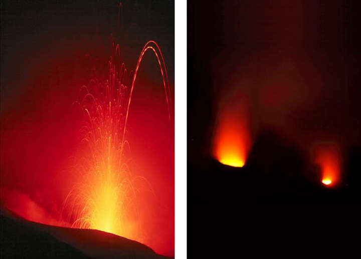 Die Krater des Stromboli bei Nacht