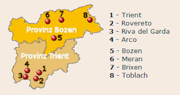 Die wichtigsten Städte von Trentino-Südtirol